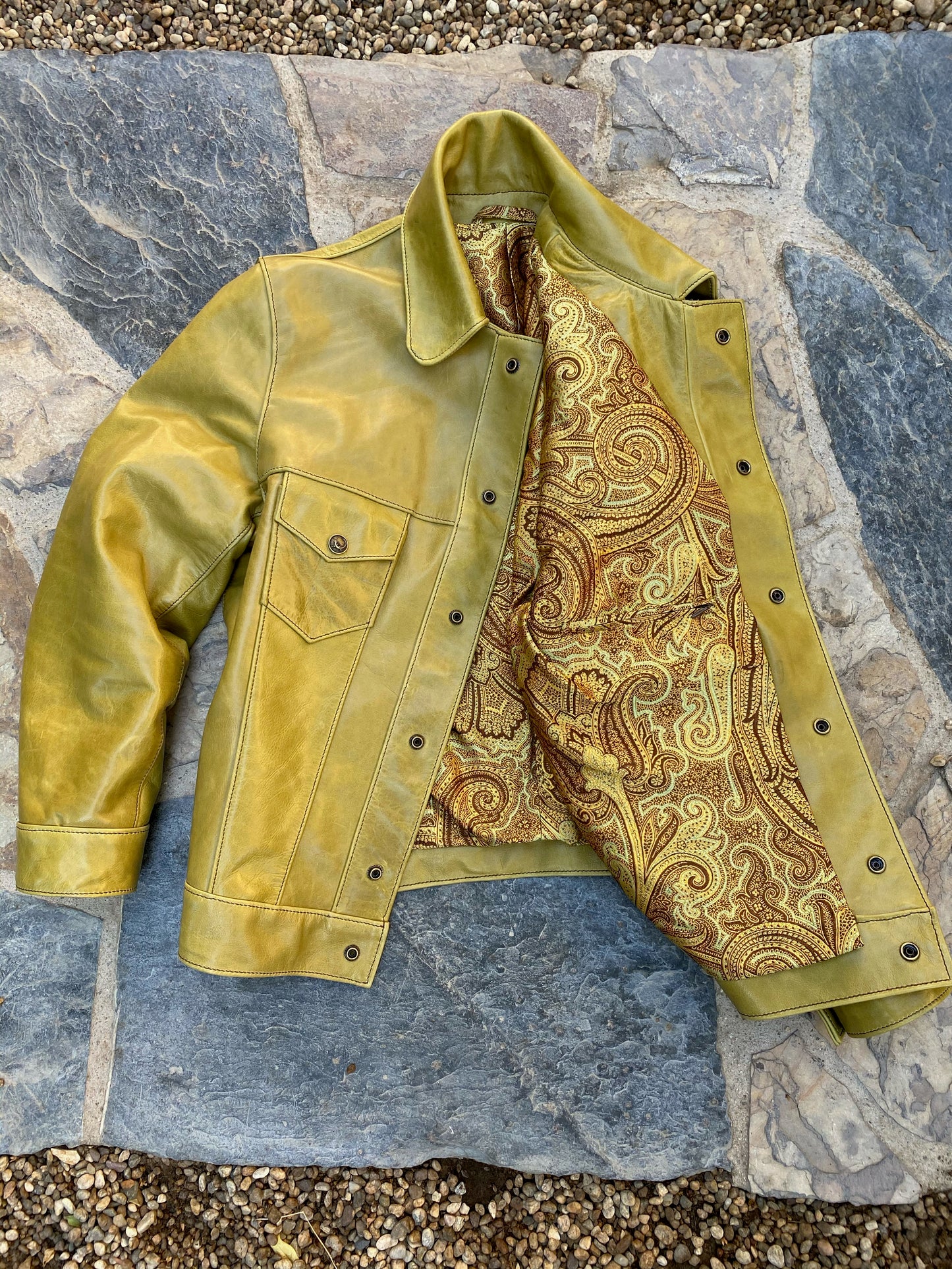1960’s Style Funky Green Leather Trucker Jacket