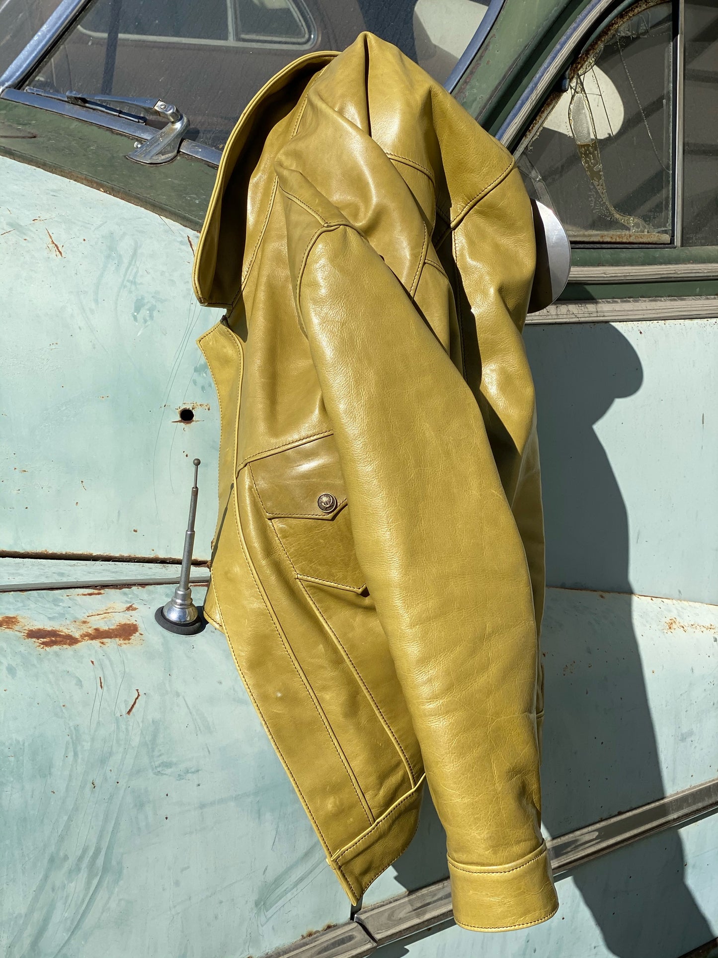 1960’s Style Funky Green Leather Trucker Jacket