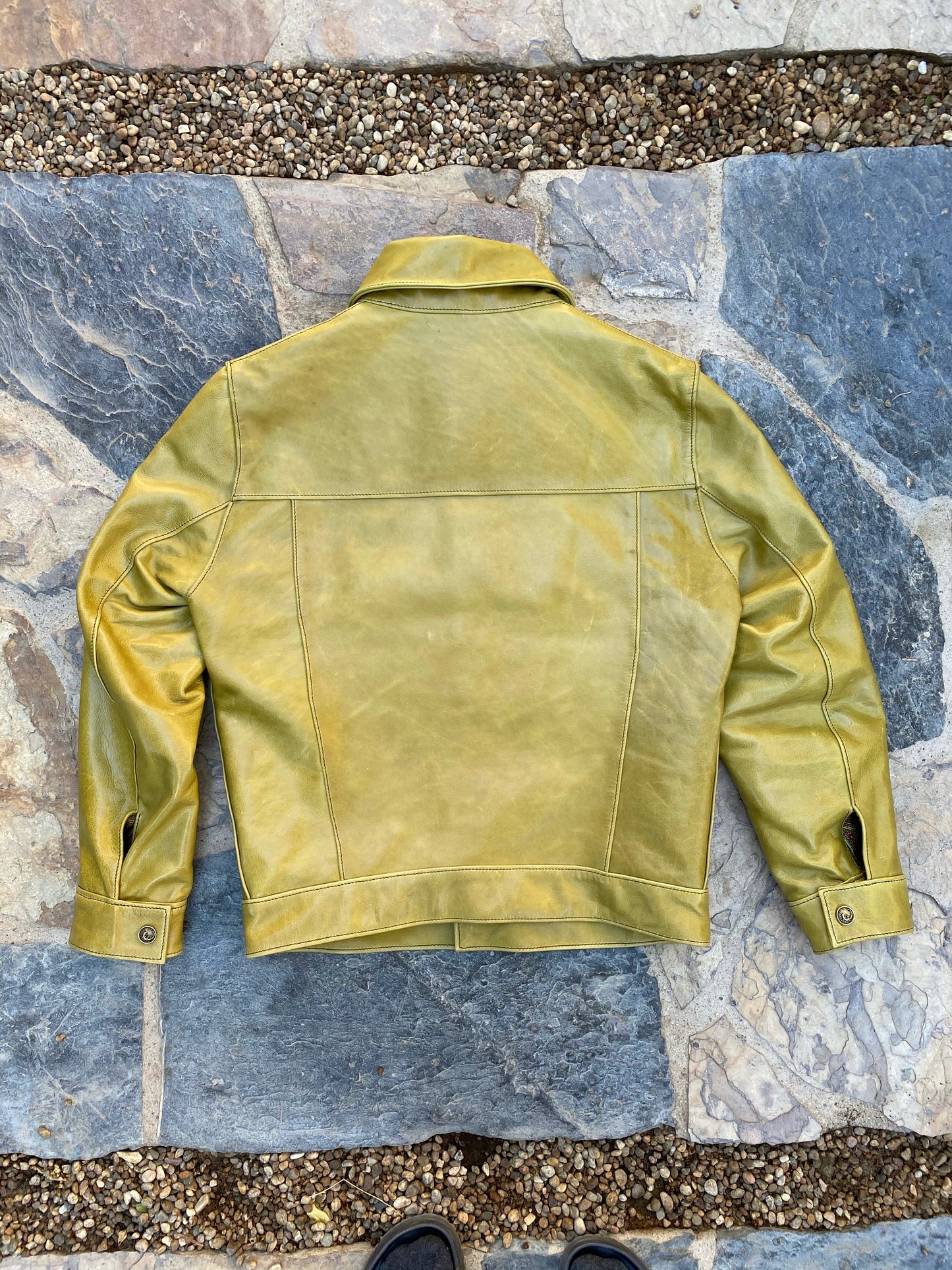 1960’s Style Funky Green Leather Trucker Jacket