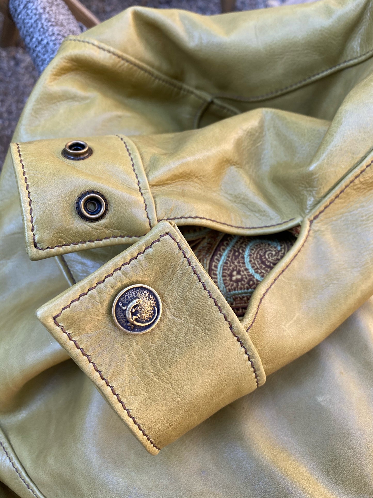 1960’s Style Funky Green Leather Trucker Jacket