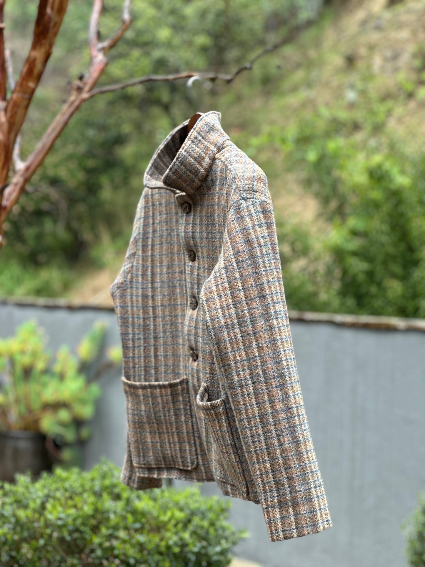 Vintage Jacquard Woven Wool Car Coat Medium