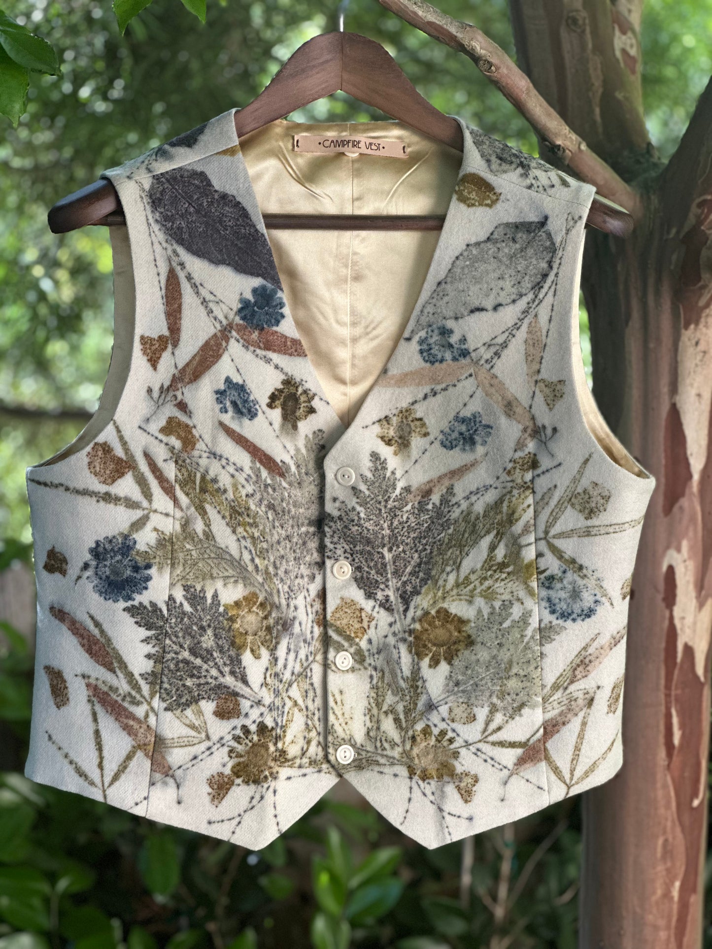 Hand Flower Dyed Jaquard wool and Silk Vest Small