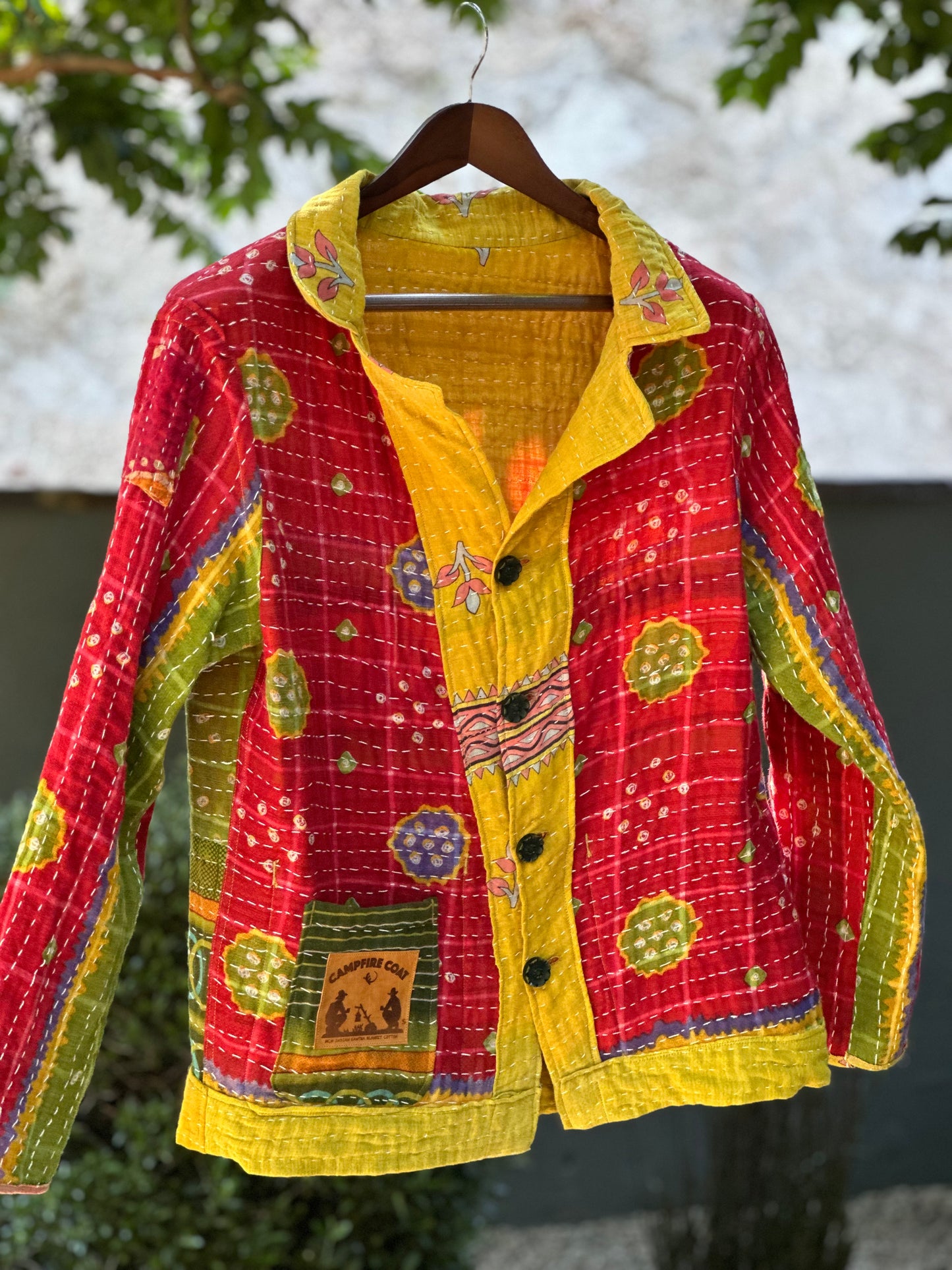 Colorful MCM Cotton Kantha Quilt Reversable Campfire Coat