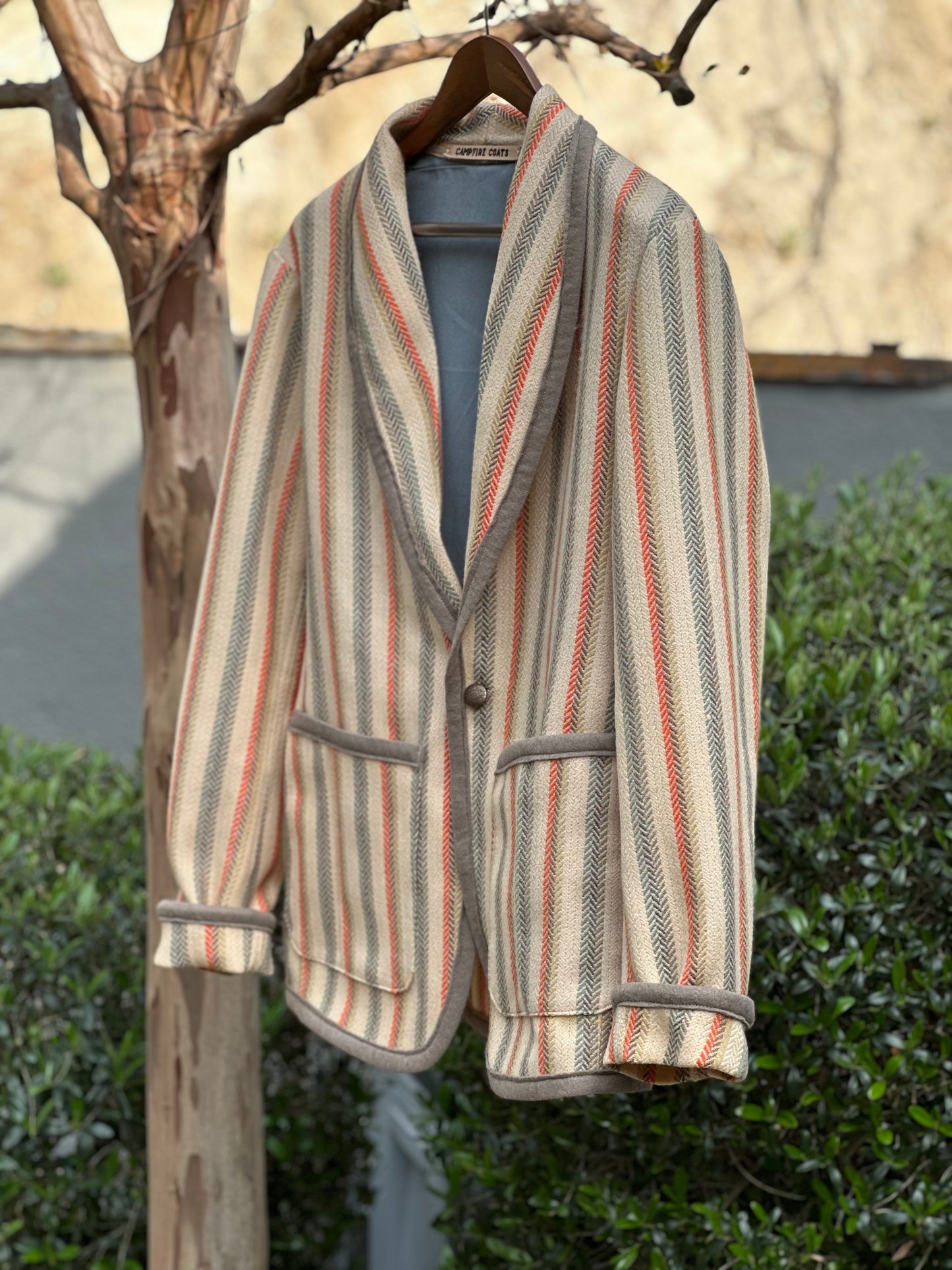 Striped Italian Woven Wool Streamline Campfire Coat Large