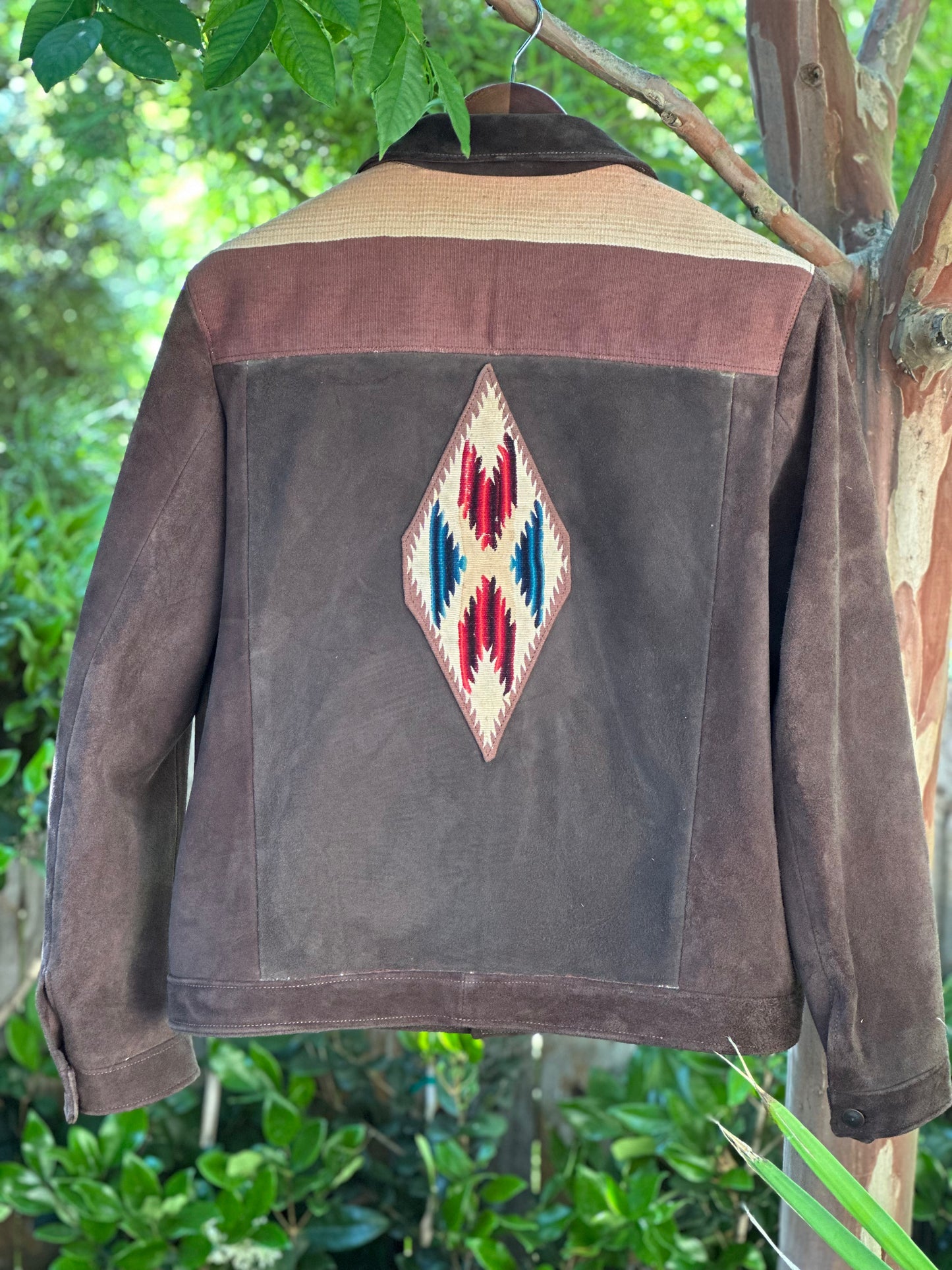 Chocolate Brain Tanned Leather Jacket with 1930’s Serape Inserts