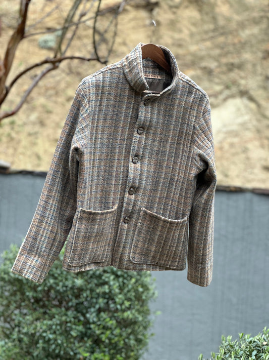 Vintage Jacquard Woven Wool Car Coat Medium