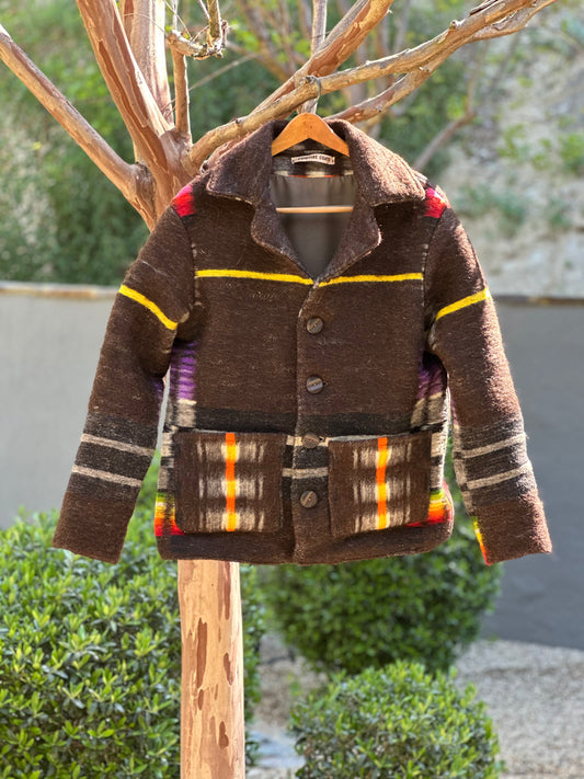 Pre-war Jacquard Wool Blanket Campfire Coat Medium