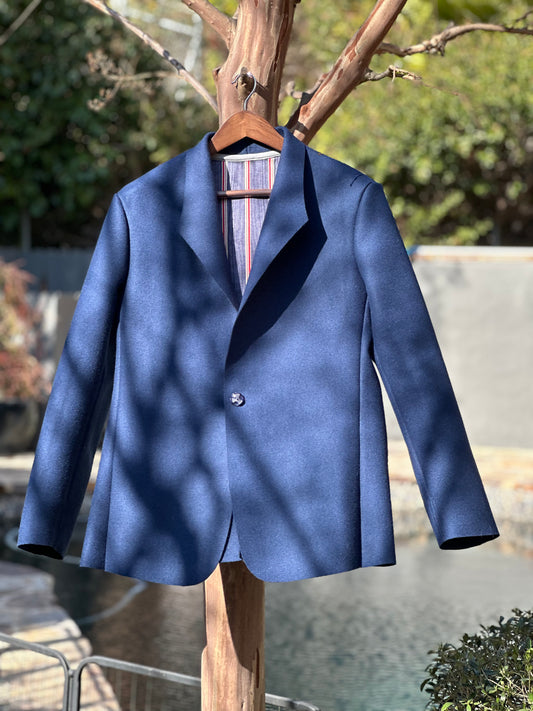 Blue Wool Felt Streamline Campfire Coat Medium