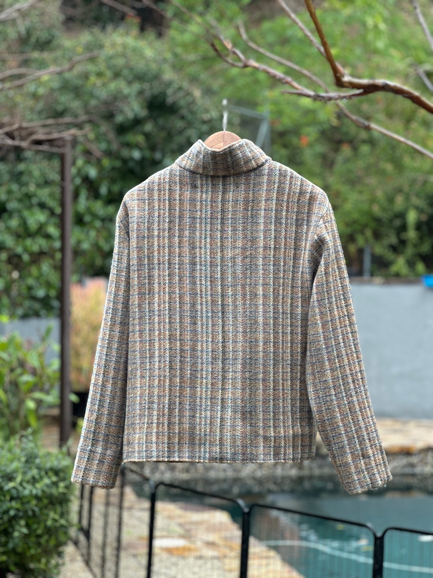 Vintage Jacquard Woven Wool Car Coat Medium