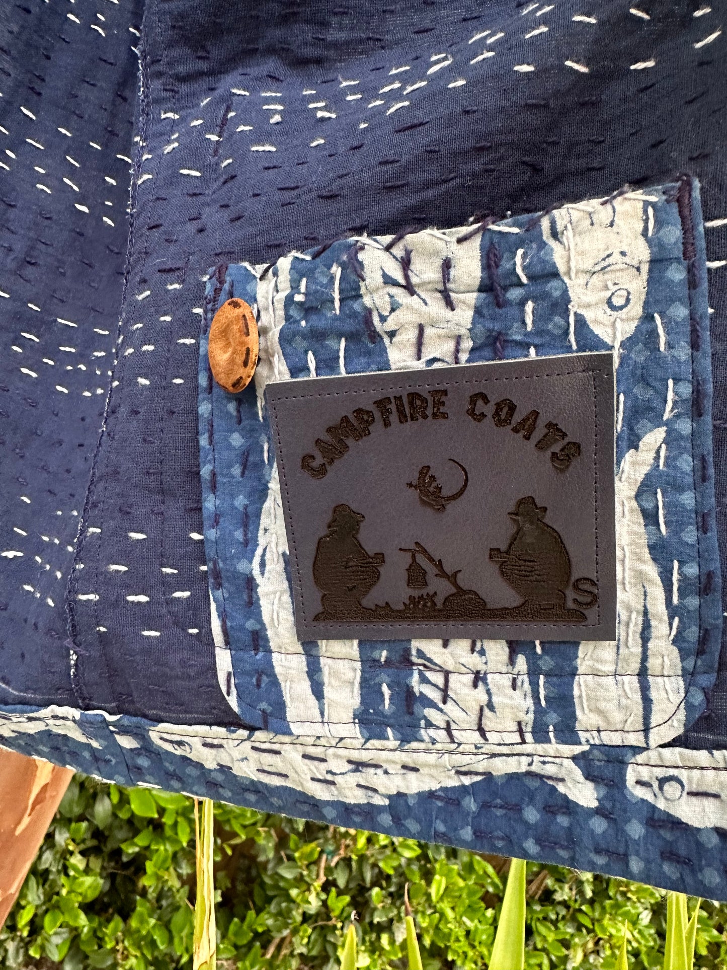 Blue Indigo Cotton Kantha Quilt Gudari Campfire Coat Small