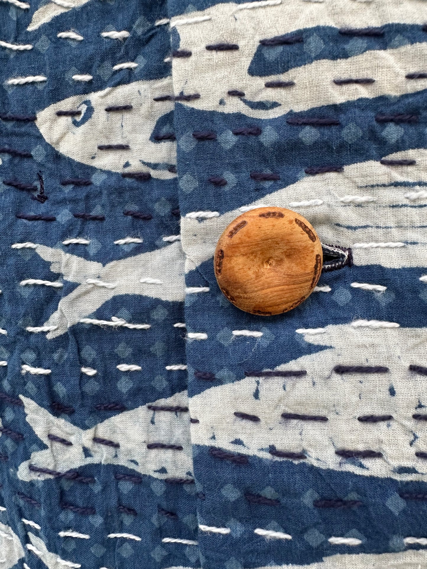 Blue Indigo Cotton Kantha Quilt Gudari Campfire Coat Small