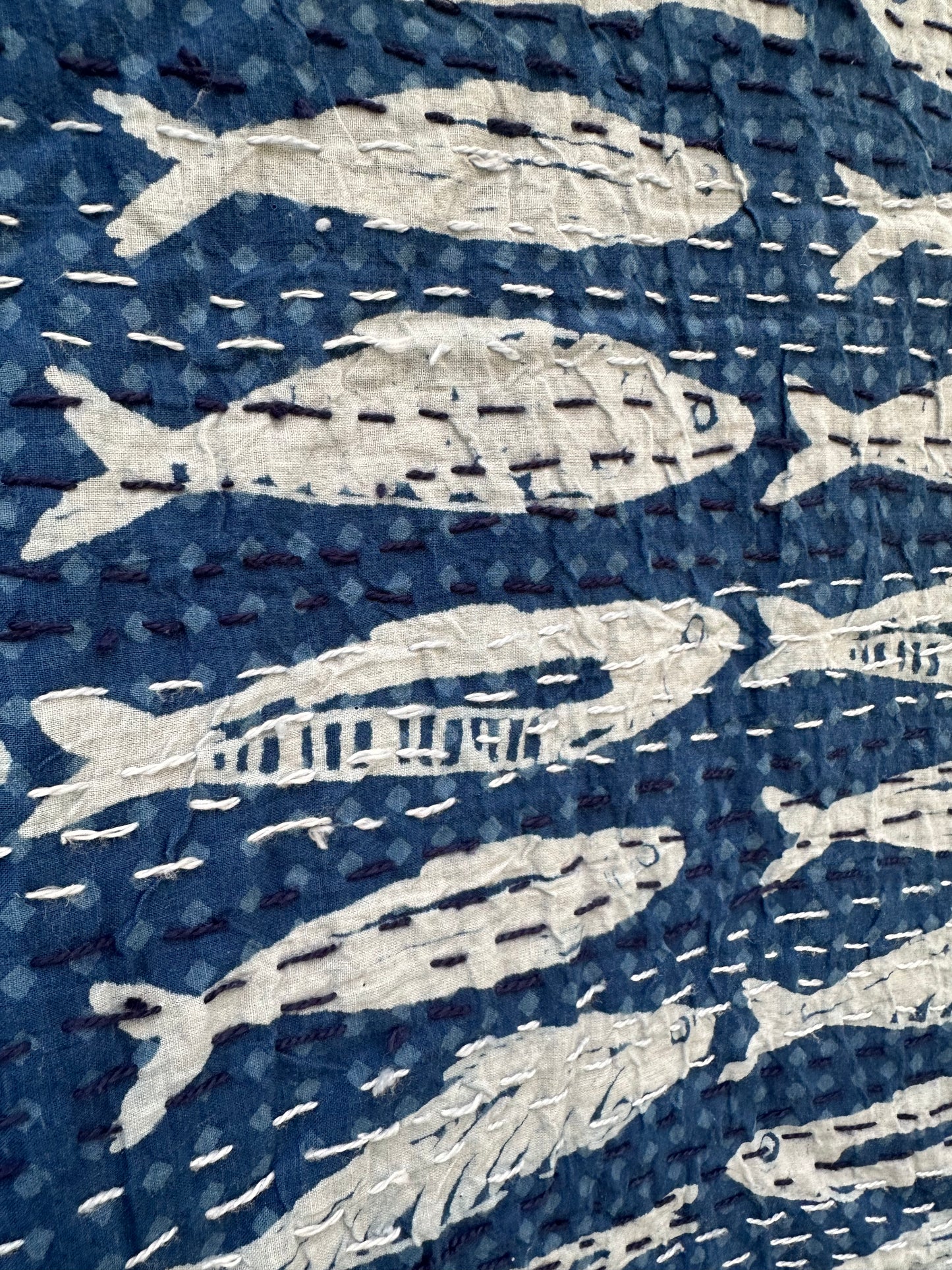 Blue Indigo Cotton Kantha Quilt Gudari Campfire Coat Small