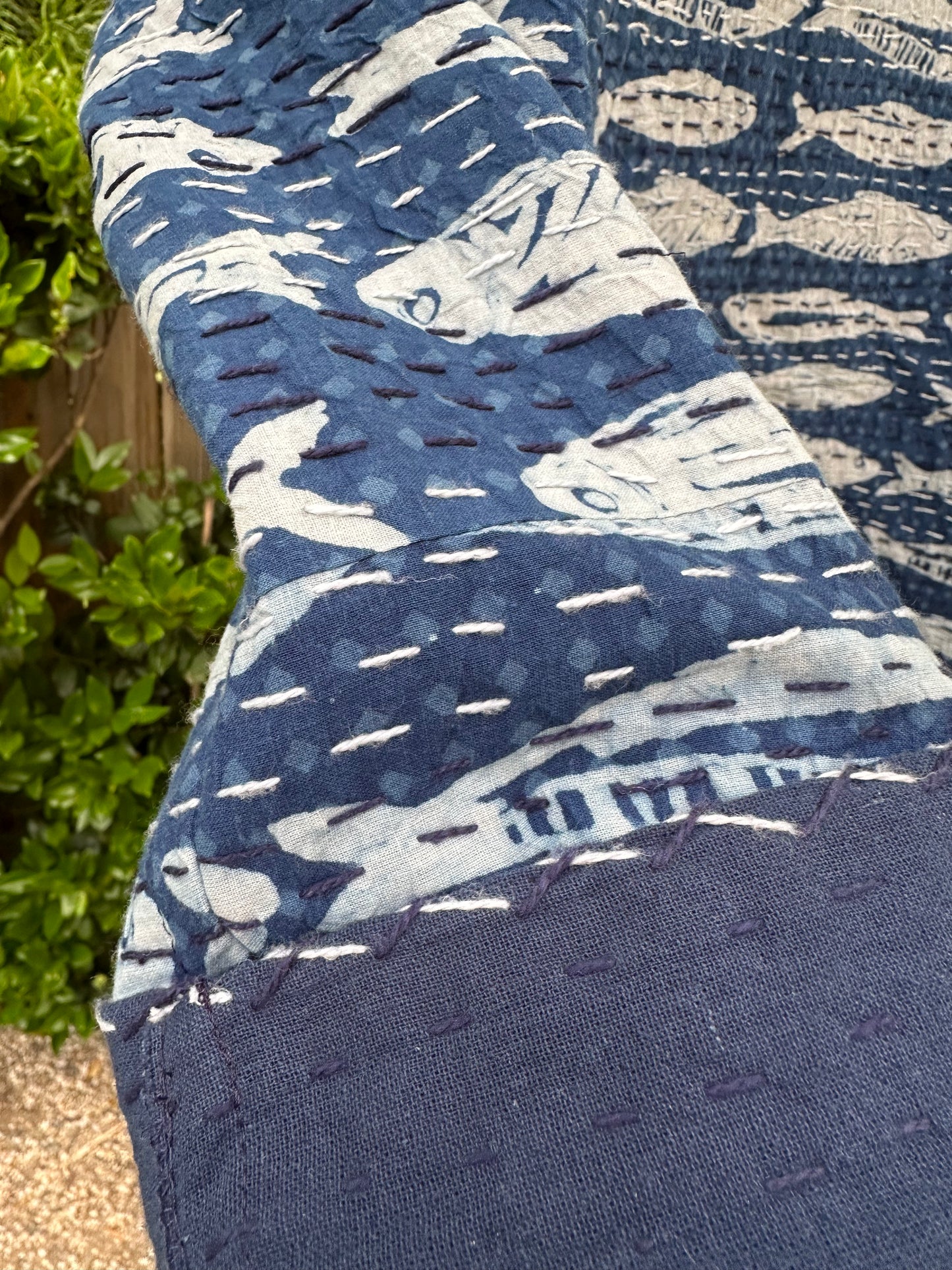 Blue Indigo Cotton Kantha Quilt Gudari Campfire Coat Small