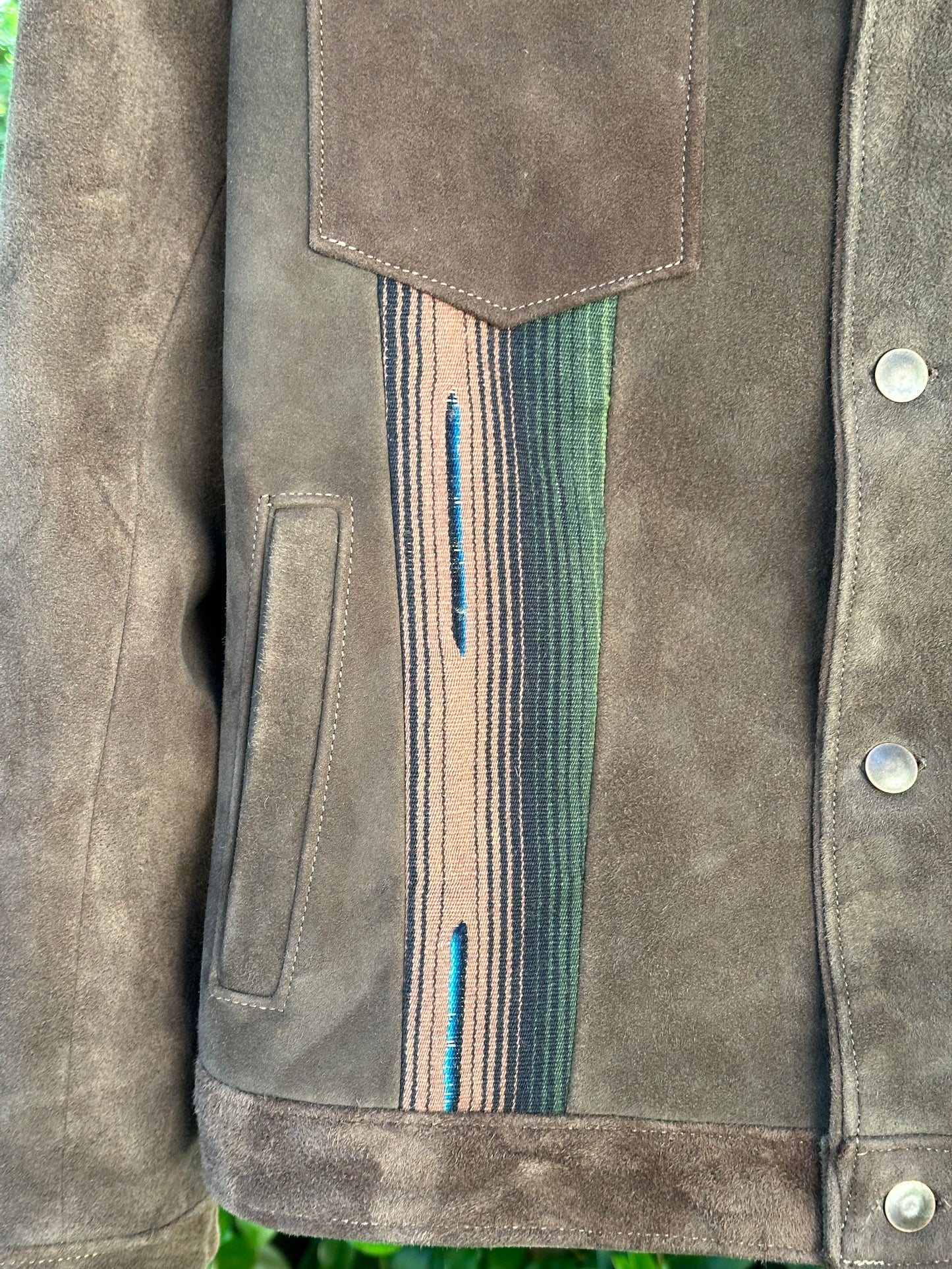 Chocolate Brain Tanned Leather Jacket with 1930’s Serape Inserts