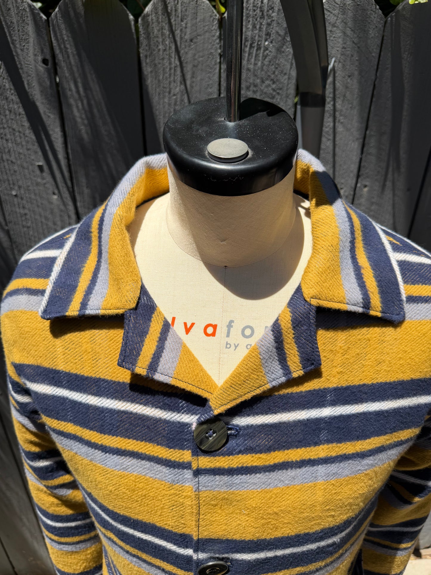 Japanese Brushed Cotton Campfire Coat Large Yellow White Blue Grey Plaid