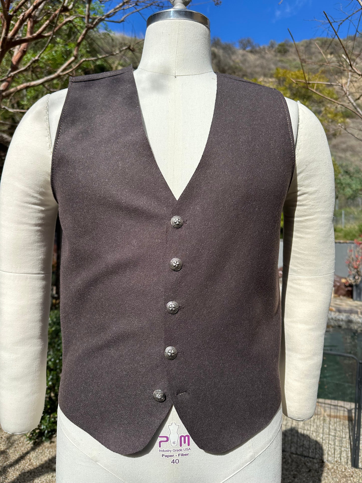 Brown Italian Felt Wool Vest Medium