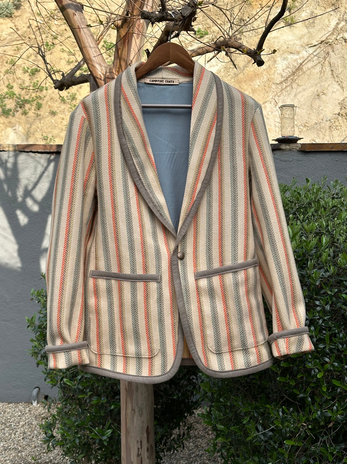Striped Italian Woven Wool Streamline Campfire Coat Large