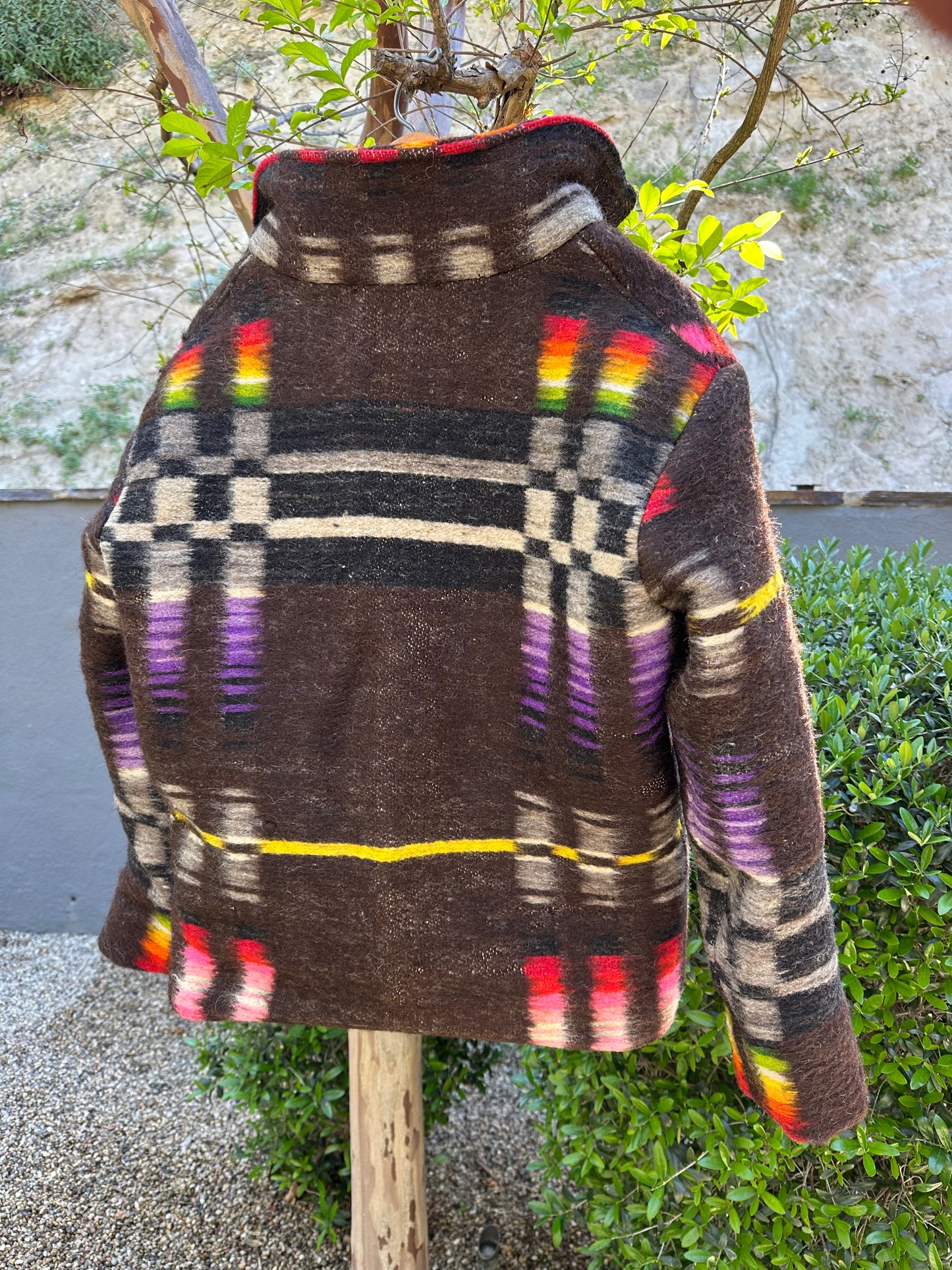 Pre-war Jacquard Wool Blanket Campfire Coat Medium