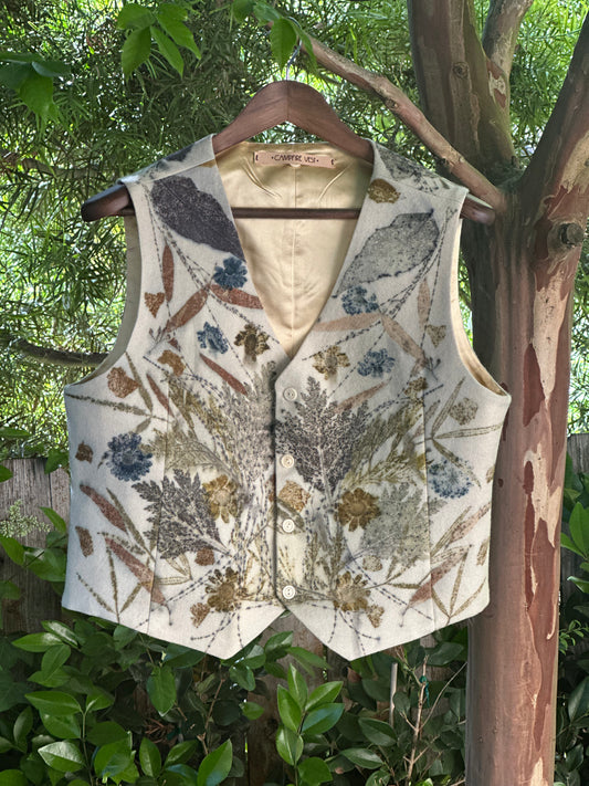 Hand Flower Dyed Jaquard wool and Silk Vest Small