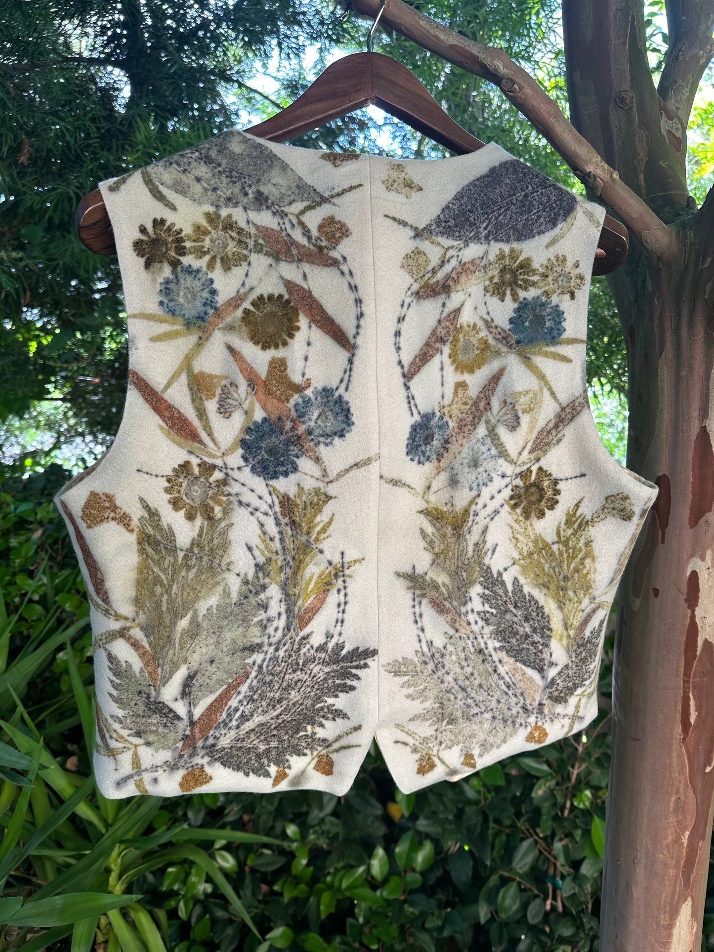 Hand Flower Dyed Jaquard wool and Silk Vest Small