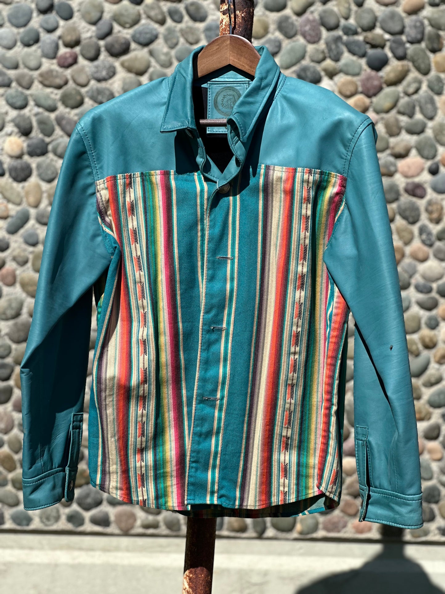 Blue Lambskin and Native Woven Cotton Jacket