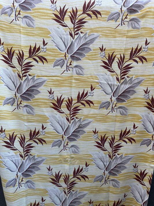 1940's Barkcloth yellow grey burgundy