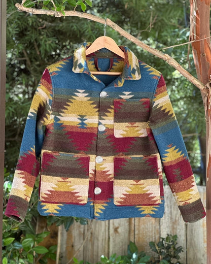 Campfire Coat Burgundy, Yellow, Blue Wool