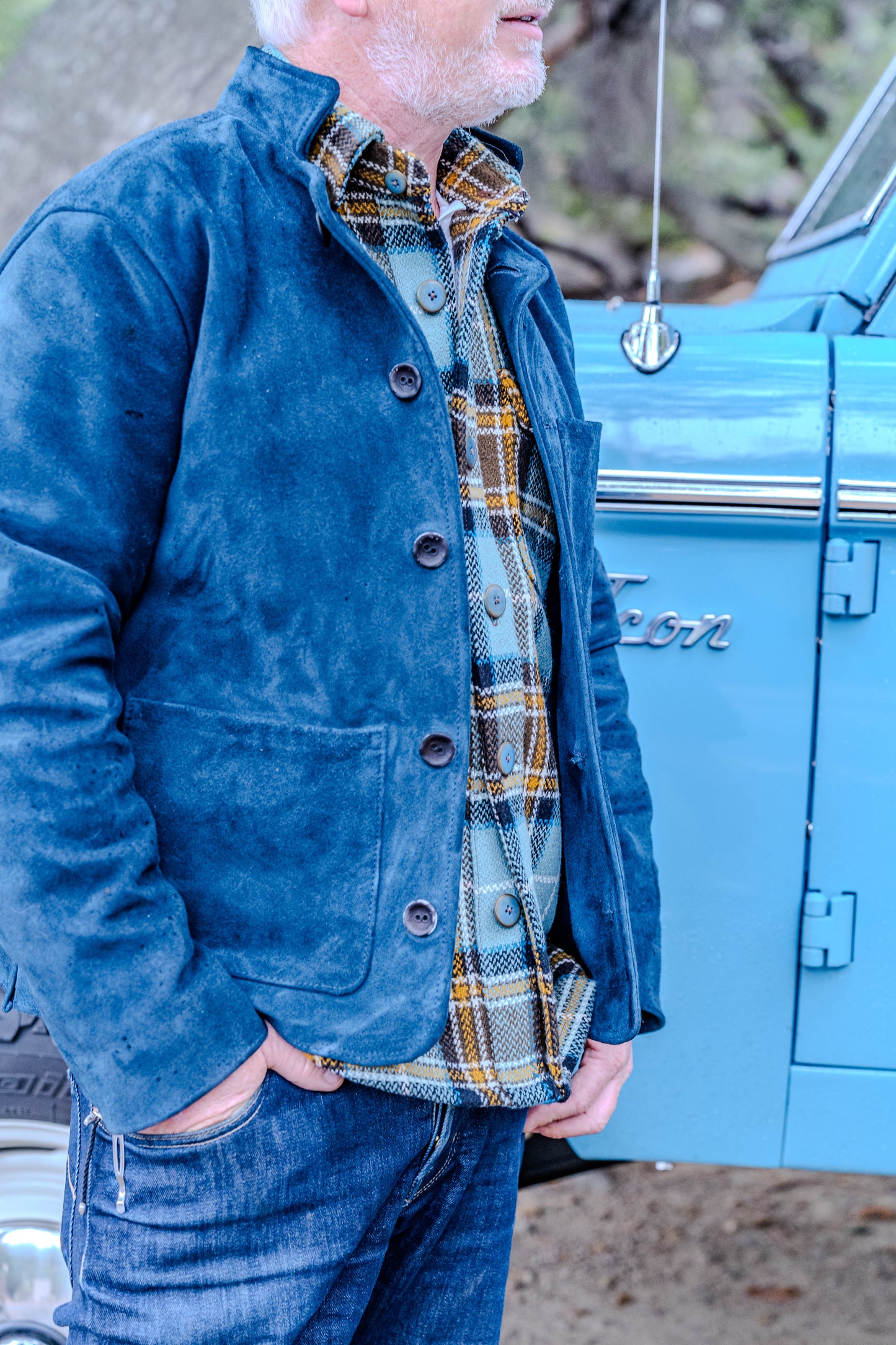 French Blue Suede Campfire Coat