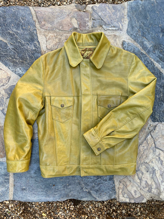 1960’s Style Funky Green Leather Trucker Jacket