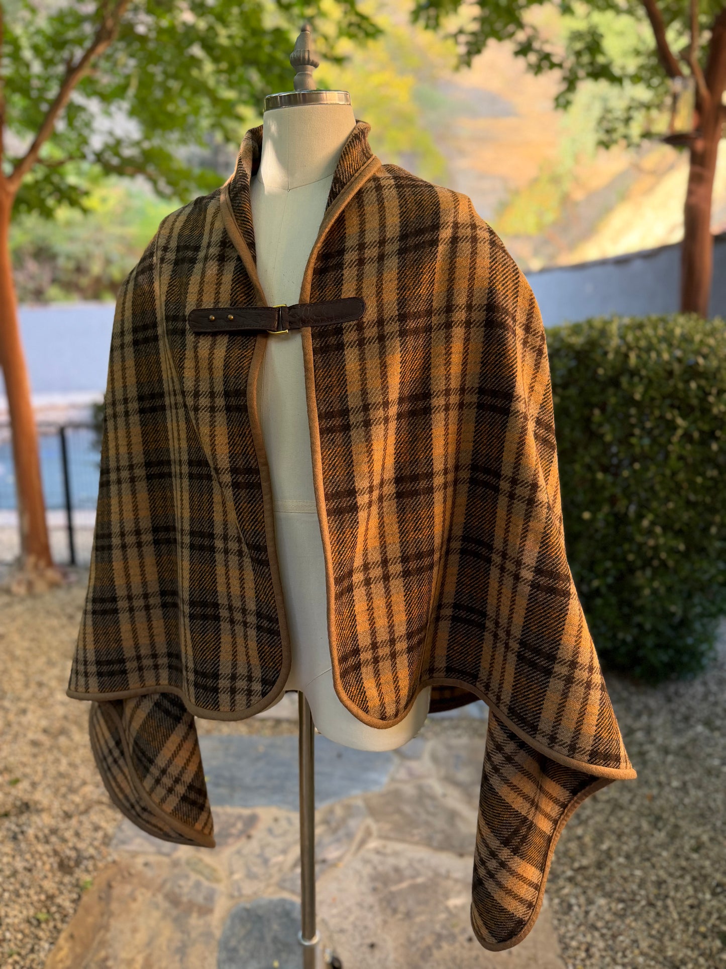 Japanese Brown Plaid Wool Campfire Cloak