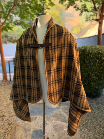 Japanese Brown Plaid Wool Campfire Cloak