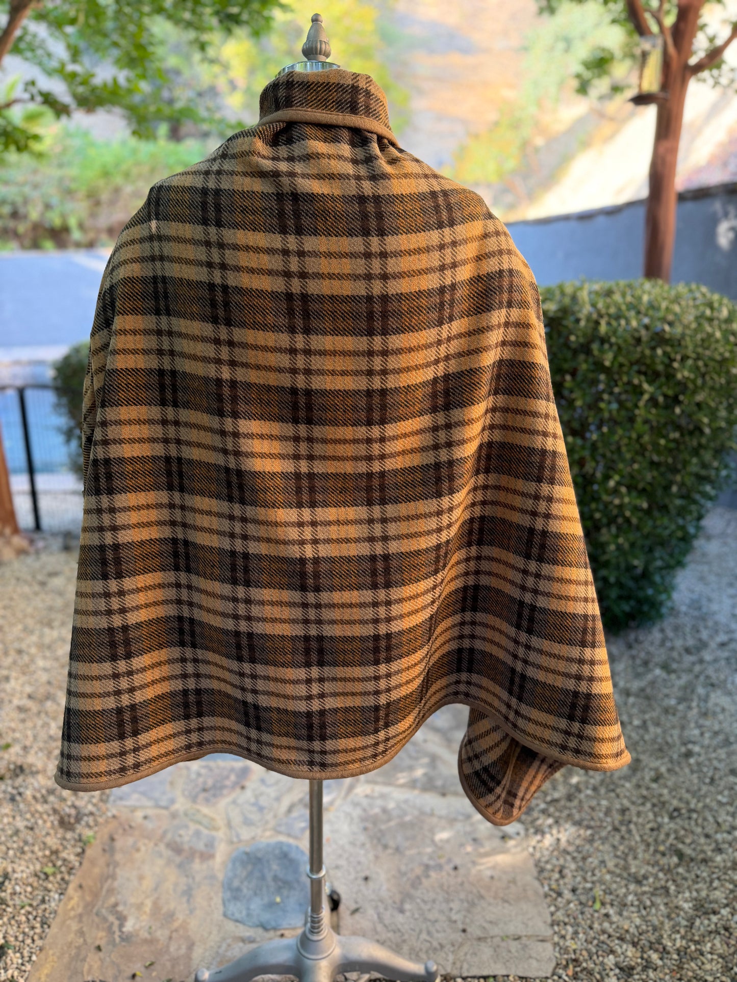 Japanese Brown Plaid Wool Campfire Cloak
