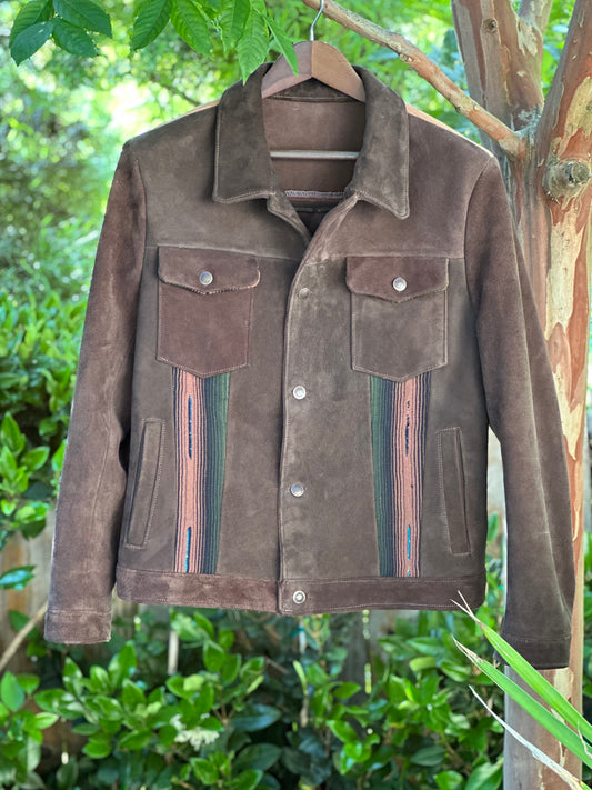 Chocolate Brain Tanned Leather Jacket with 1930’s Serape Inserts