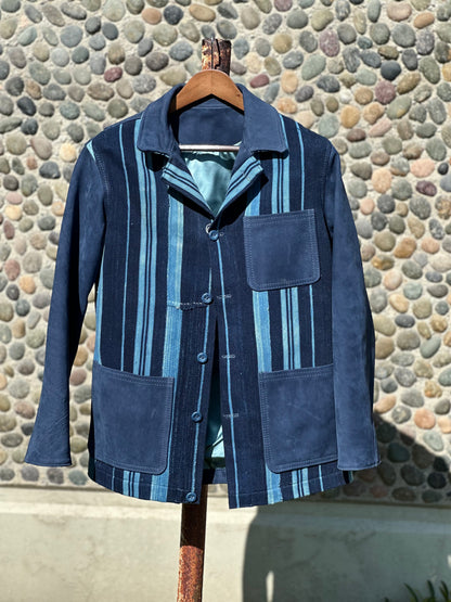 African Indigo Cotton and Blue Suede Campfire Coat