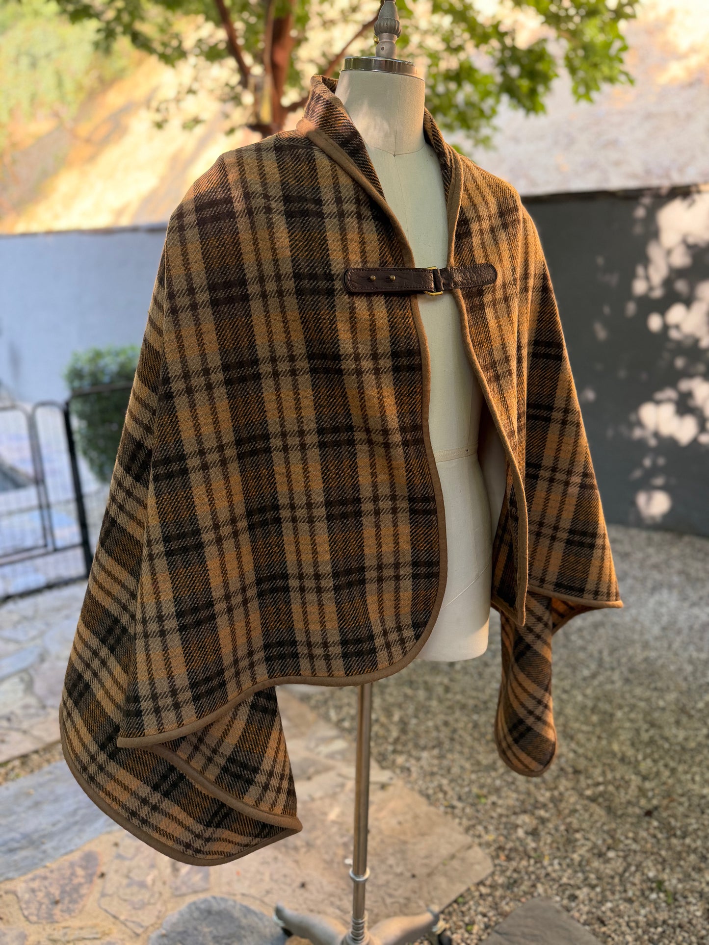 Japanese Brown Plaid Wool Campfire Cloak