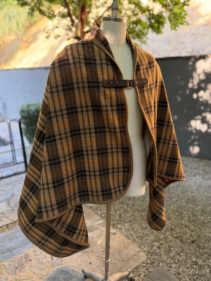 Japanese Brown Plaid Wool Campfire Cloak