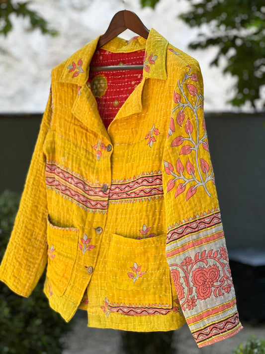 Colorful MCM Cotton Kantha Quilt Reversable Campfire Coat