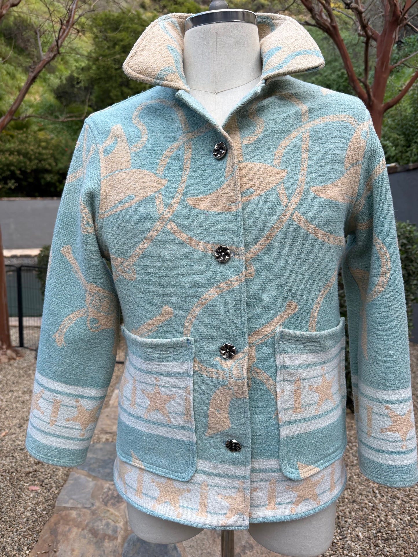 1930's Beacon Campfire Coat Cowboy Blue Tan Creme Woman’s Small