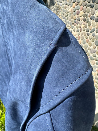 African Indigo Cotton and Blue Suede Campfire Coat