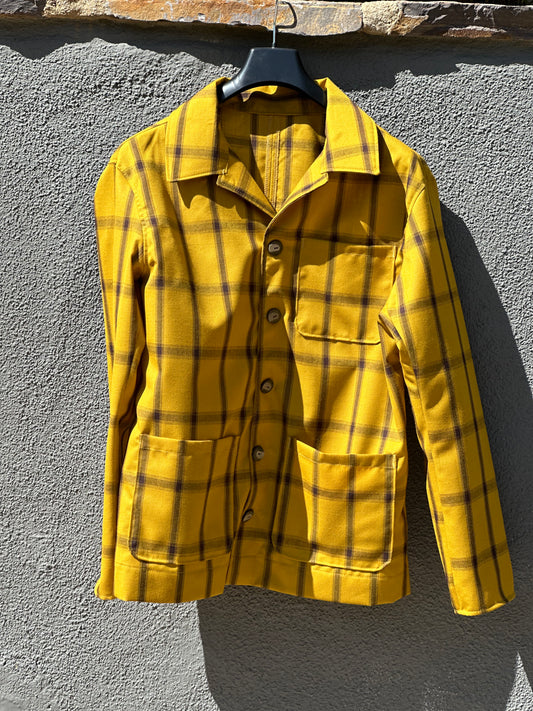 Japanese Kimono NOS 1940’s Yellow and Brown hand made Wool Plaid Jacket