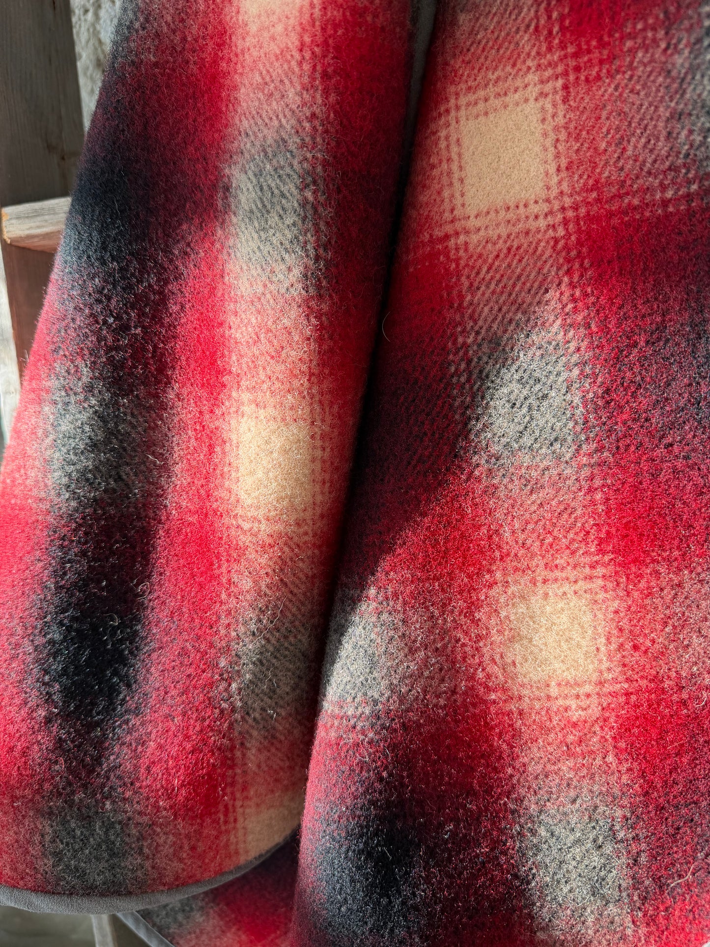 Japanese Checkered Wool Campfire Cloak