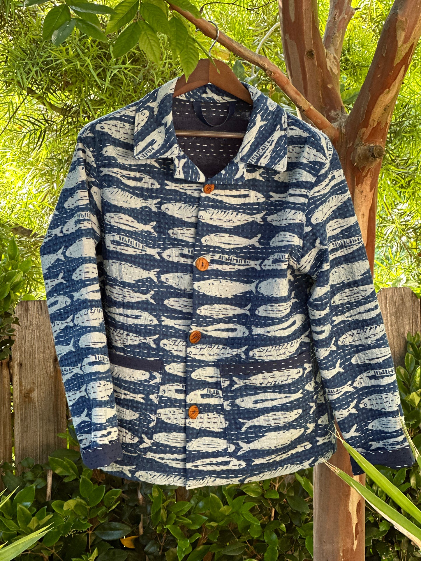 Large Blue Indigo Cotton Kantha Quilt Gudari Campfire Coat