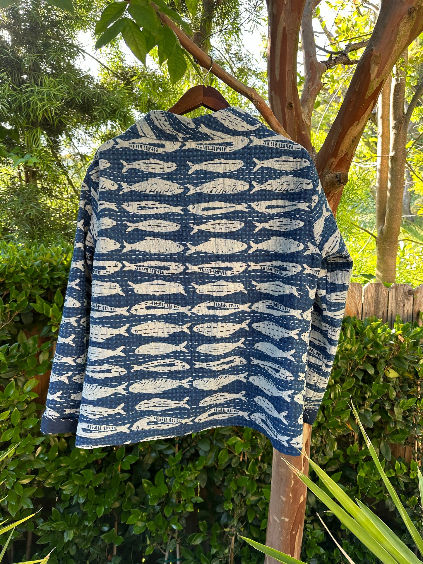 Large Blue Indigo Cotton Kantha Quilt Gudari Campfire Coat