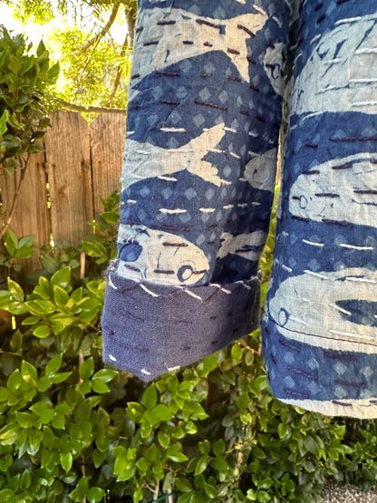 Large Blue Indigo Cotton Kantha Quilt Gudari Campfire Coat