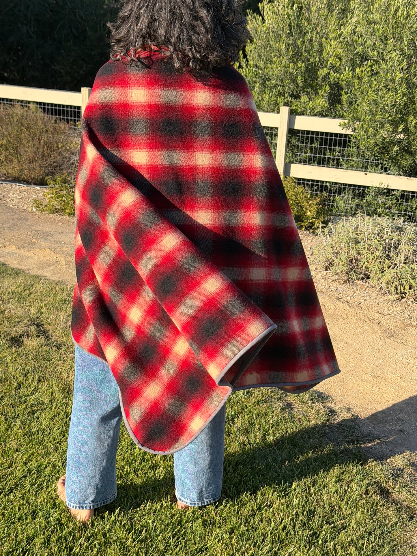 Japanese Checkered Wool Campfire Cloak