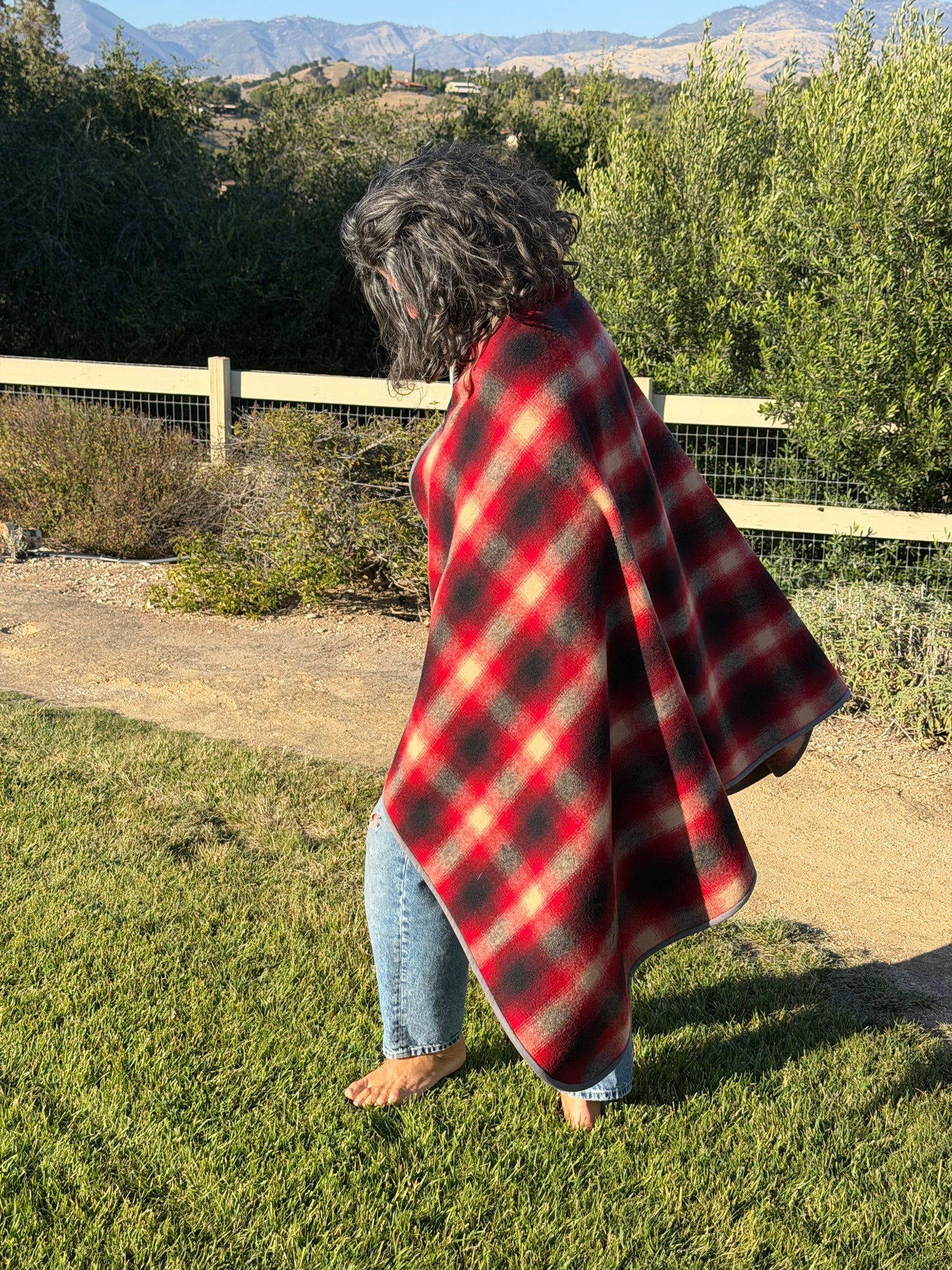 Japanese Checkered Wool Campfire Cloak