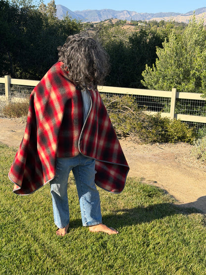 Japanese Checkered Wool Campfire Cloak