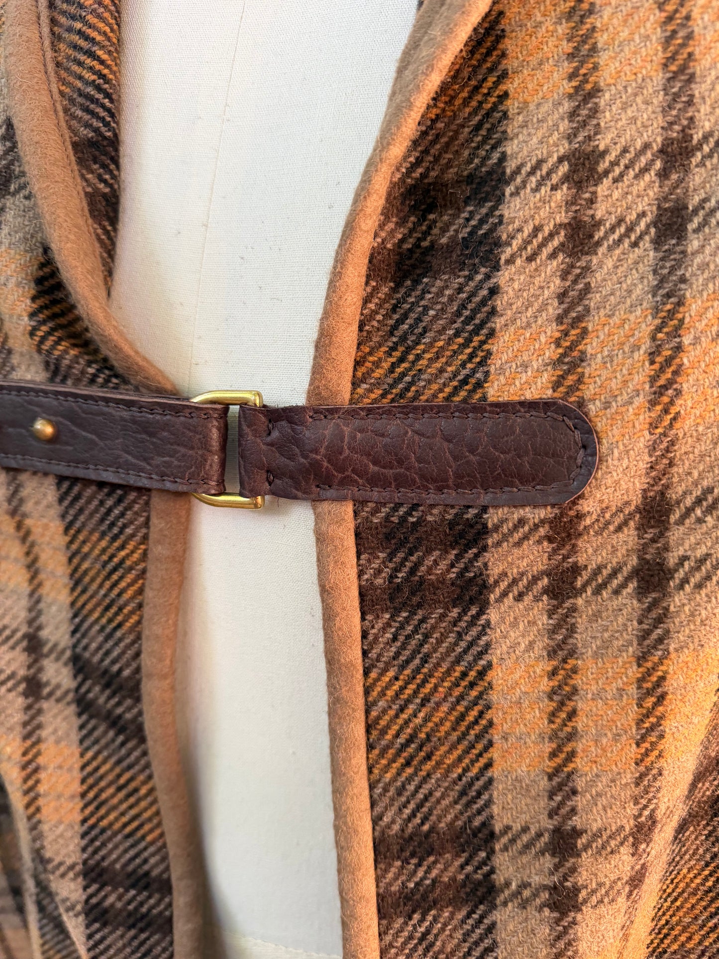 Japanese Brown Plaid Wool Campfire Cloak