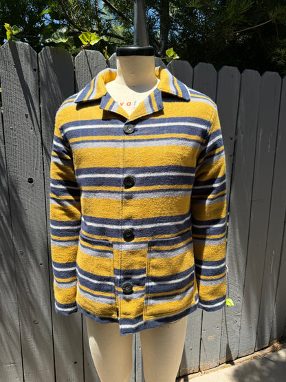 Japanese Brushed Cotton Campfire Coat Large Yellow White Blue Grey Plaid