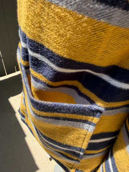 Japanese Brushed Cotton Campfire Coat Large Yellow White Blue Grey Plaid